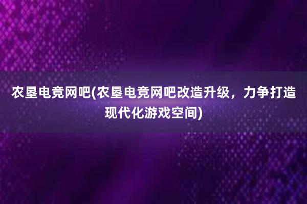 农垦电竞网吧(农垦电竞网吧改造升级，力争打造现代化游戏空间)