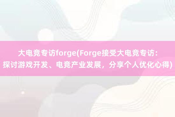 大电竞专访forge(Forge接受大电竞专访：探讨游戏开发、电竞产业发展，分享个人优化心得)