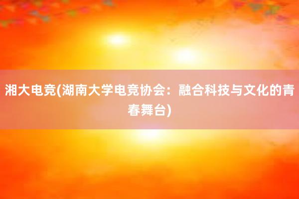 湘大电竞(湖南大学电竞协会：融合科技与文化的青春舞台)