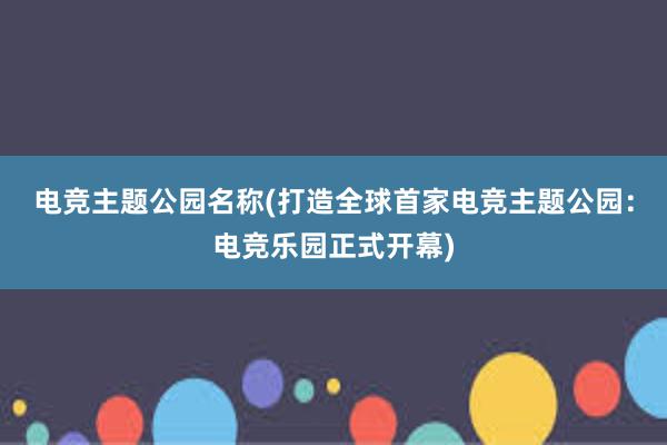 电竞主题公园名称(打造全球首家电竞主题公园：电竞乐园正式开幕)