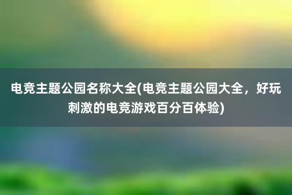 电竞主题公园名称大全(电竞主题公园大全，好玩刺激的电竞游戏百分百体验)