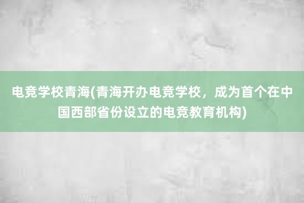 电竞学校青海(青海开办电竞学校，成为首个在中国西部省份设立的电竞教育机构)