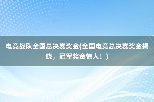 电竞战队全国总决赛奖金(全国电竞总决赛奖金揭晓，冠军奖金惊人！)