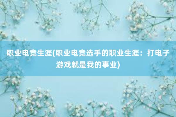 职业电竞生涯(职业电竞选手的职业生涯：打电子游戏就是我的事业)