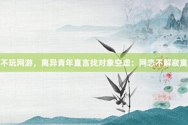 不玩网游，离异青年直言找对象空虚：网恋不解寂寞