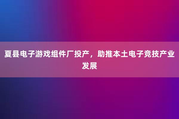 夏县电子游戏组件厂投产，助推本土电子竞技产业发展