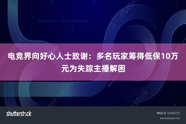 电竞界向好心人士致谢：多名玩家筹得低保10万元为失踪主播解困