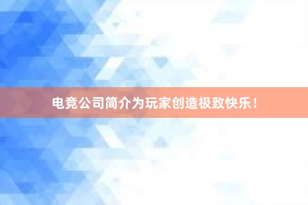 电竞公司简介为玩家创造极致快乐！